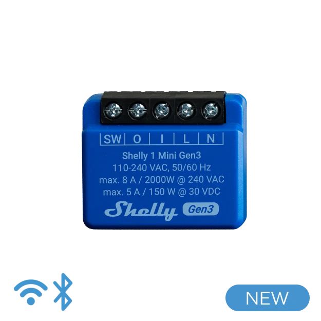 Shelly Plus 1 Mini Gen. 3 - 8A - 1 Kanal - WLAN - BT Shelly Plus 1 Mini Gen. 3 - 8A - 1 Kanal - WLAN - BT
